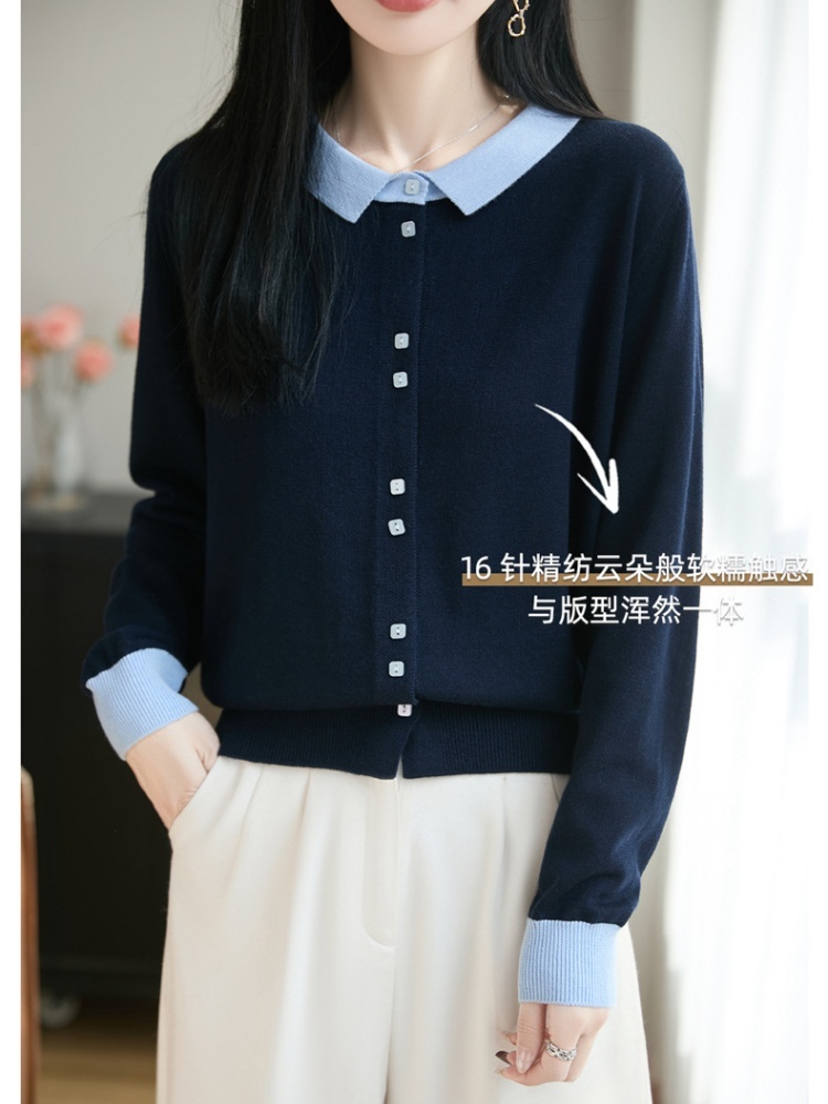 【精纺羊毛】特舒撞色翻领针织开衫ts-486·深灰色