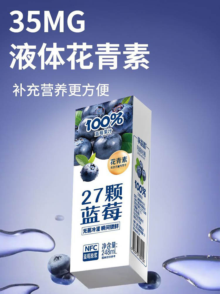 NFC蓝莓汁248ml*20盒 富含花青素 配料干净 酸甜解腻
