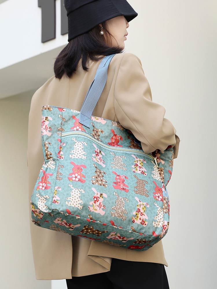 潮流民族风印花大容量防水尼龙单肩包616#·彩色花簇