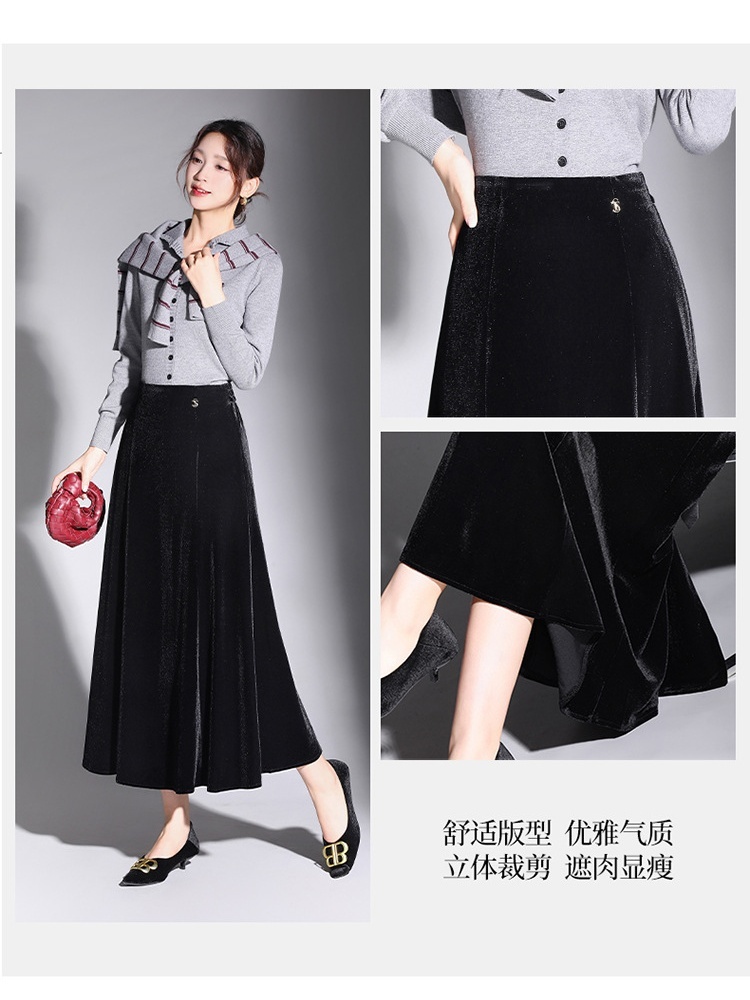 梦卓旋金丝绒气质半裙YGLR-M201·黑色
