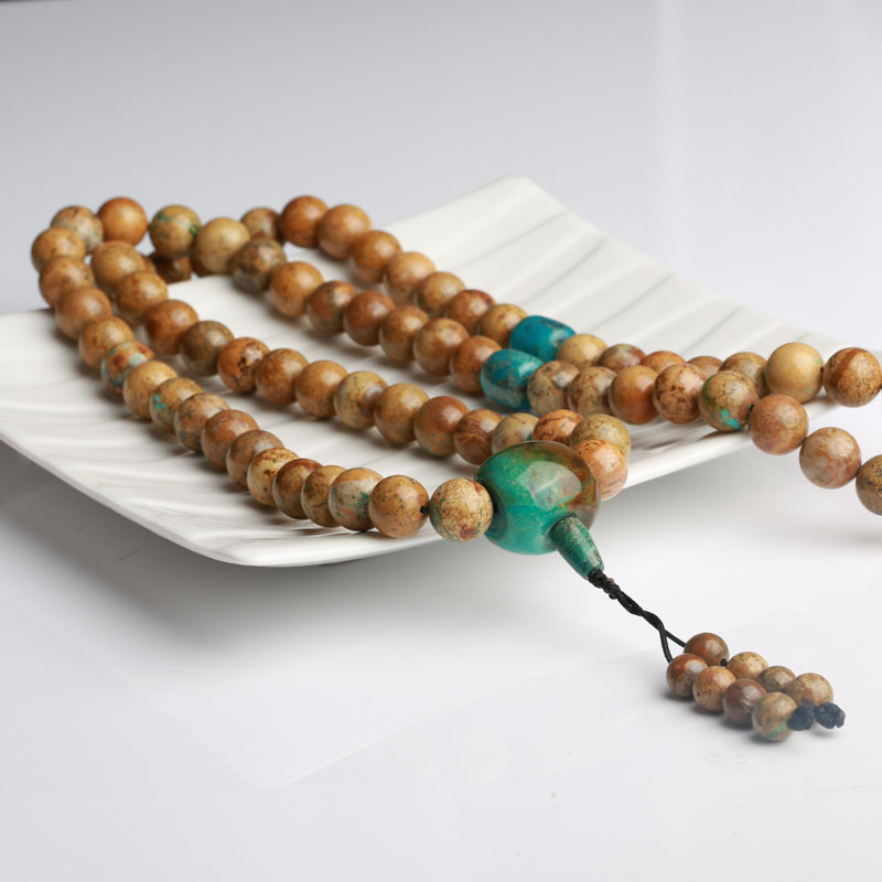 老冯记原矿绿松石108颗大佛珠珠径:约12mm