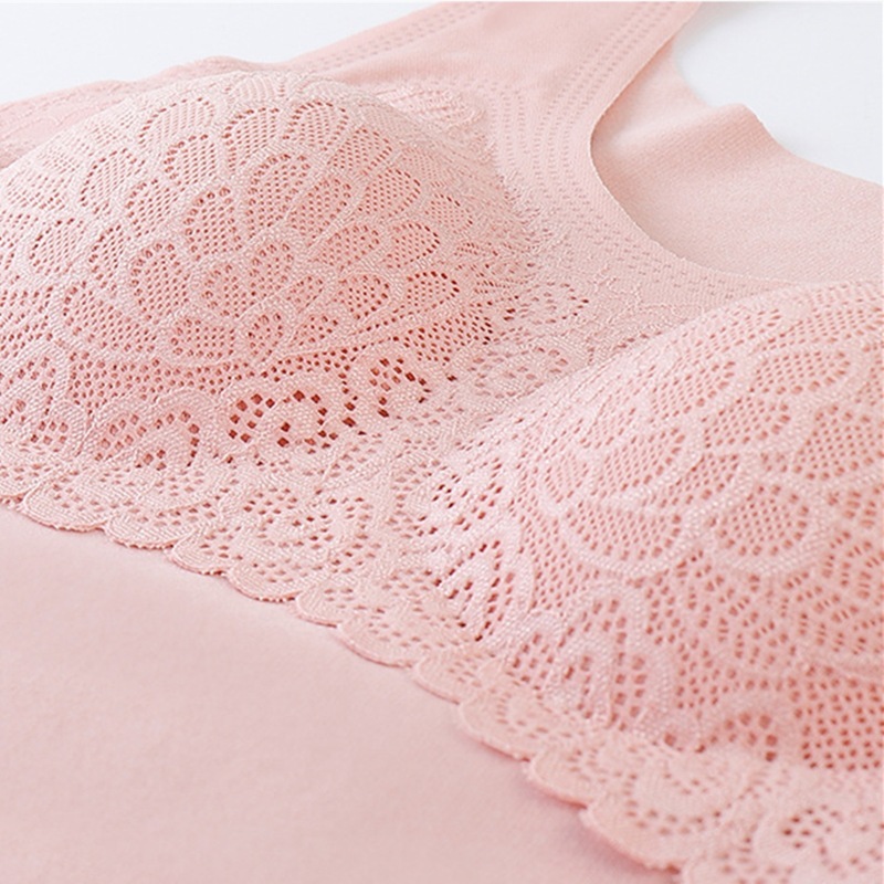 【2件装】内置文胸 德绒v领蕾丝加绒保暖背心·肤色+粉色