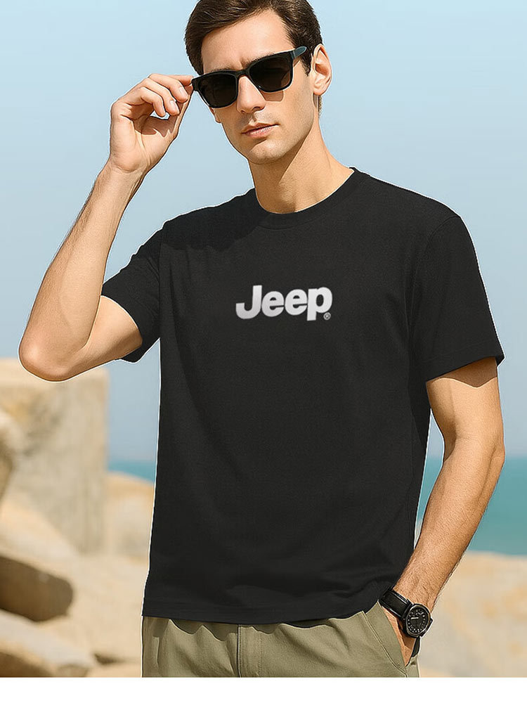 Jeep（吉普）凉爽男装短袖t恤弹力半袖宽松圆领P85DMKTJ33·雾霾蓝