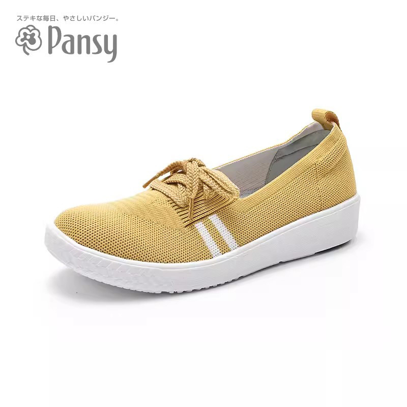Pansy日本单鞋轻便透气软底懒人一脚蹬舒适妈妈鞋女鞋HD4028·黄色