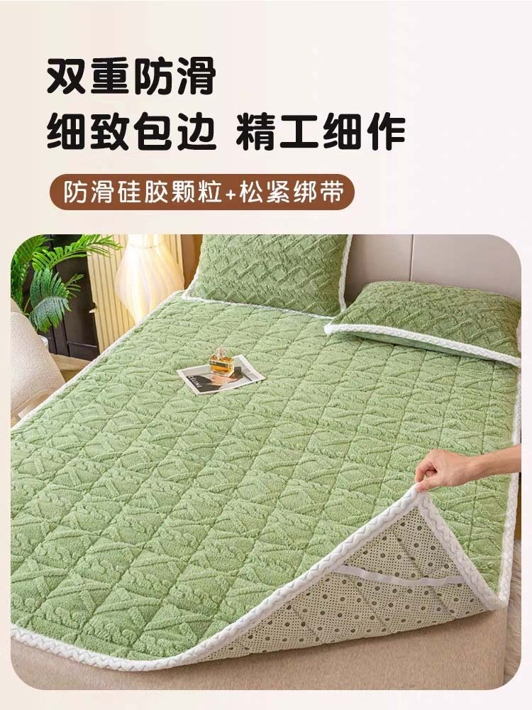 窝美居精选可机洗保暖软垫防滑塔芙绒夹棉床垫180*200cm·黄色