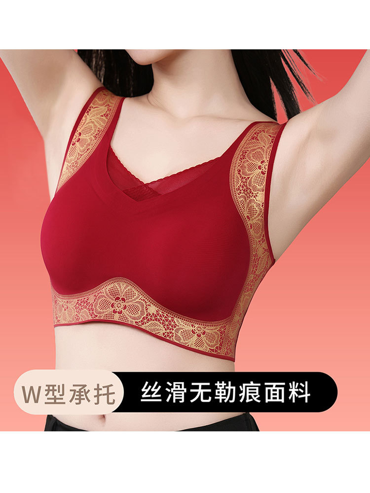 新款欧式提花W型软上托微塑聚拢内衣·咖色