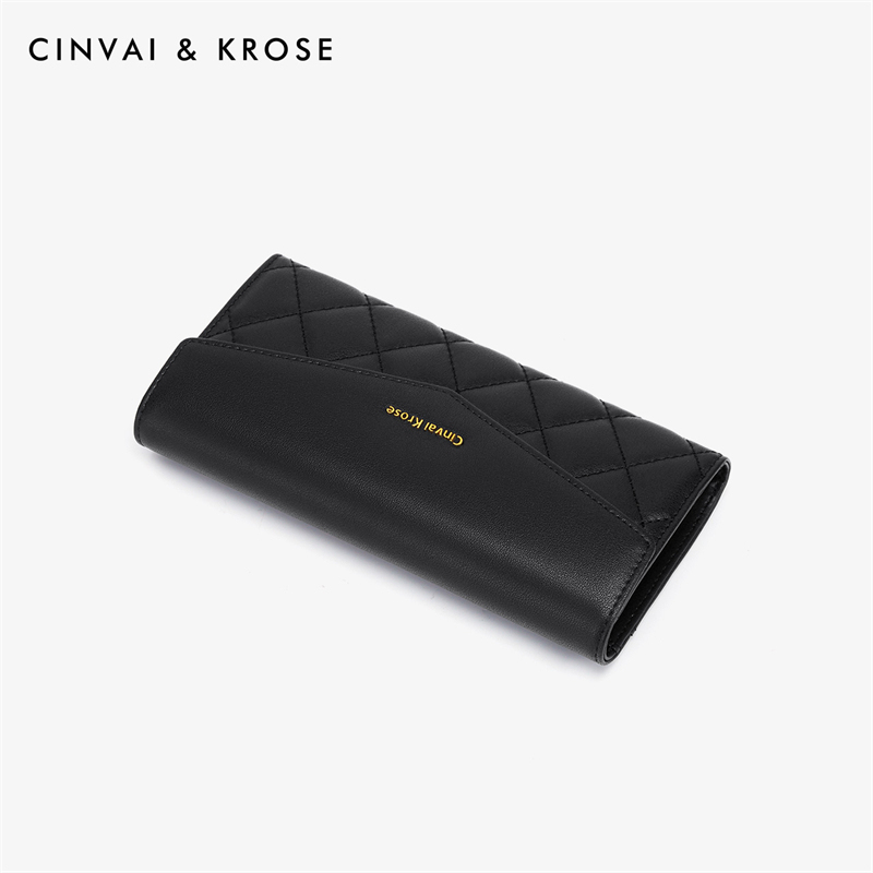CinvaiKrose 钱包女长款牛皮零钱包女士新款手拿包钱夹子K6291·黑色-短款