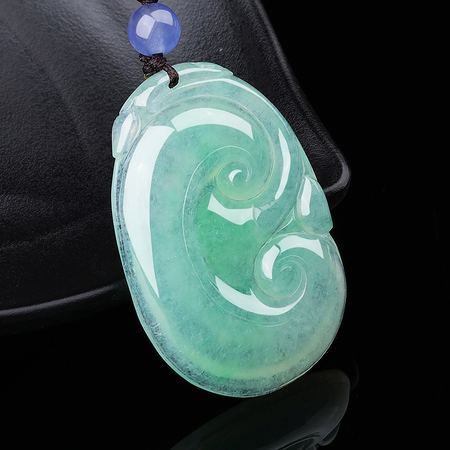 翡丽翠收藏级如意高冰正绿天然a货翡翠吊坠