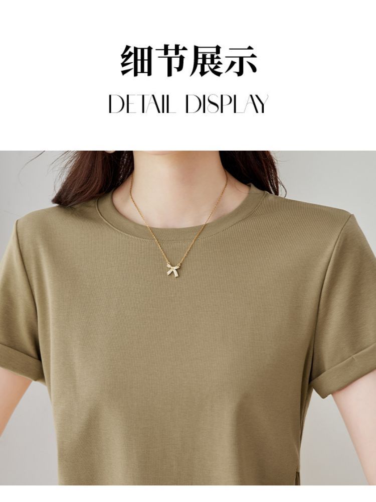 【92精梳棉】轩凌子收腰卷边袖口短袖T恤XS82520210·奶杏色