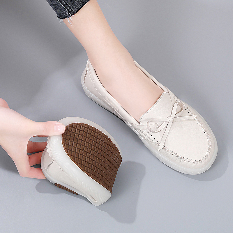 一脚蹬蝴蝶结懒人豆豆鞋·柔软舒适包容 防滑时尚百搭·米色