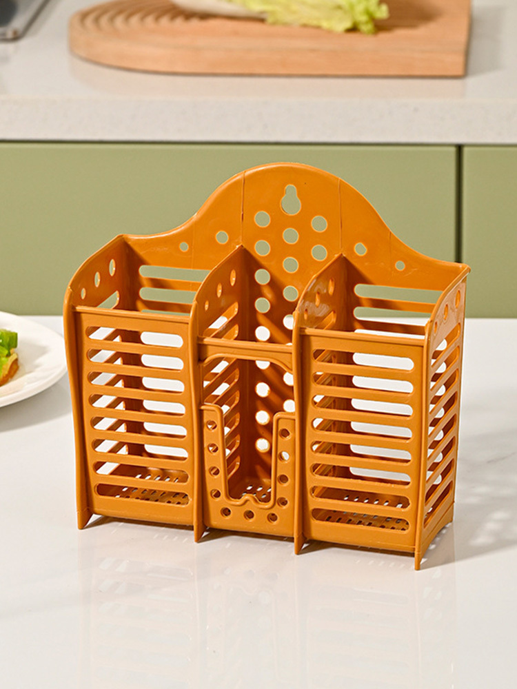 宝优妮2个筷子笼家用多功沥水置物架筷筒厨房餐具勺子收纳盒可壁挂式免打孔·橙色