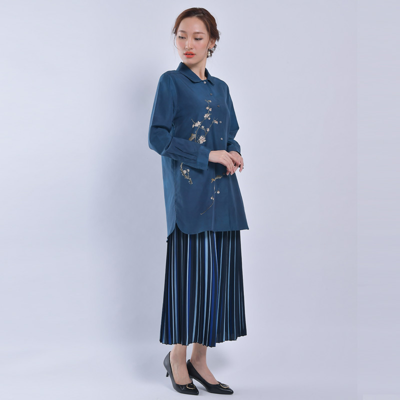 尚街 中国风印花长袖衬衫(SJ18151005)·蓝色