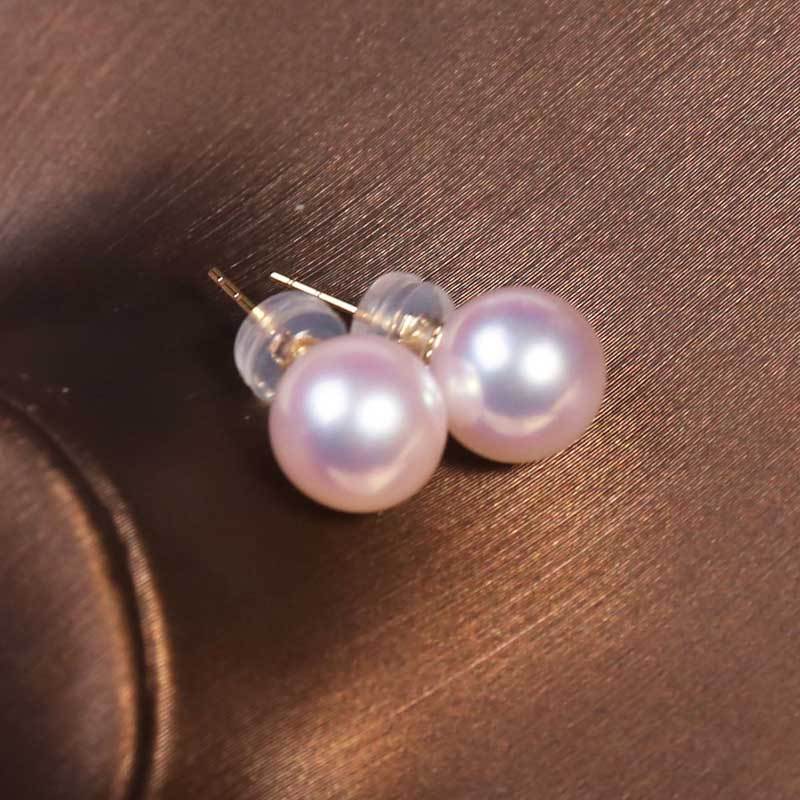 京珠部落18k金日本akoya樱花粉珍珠耳钉8-8.5mm 共同 共同