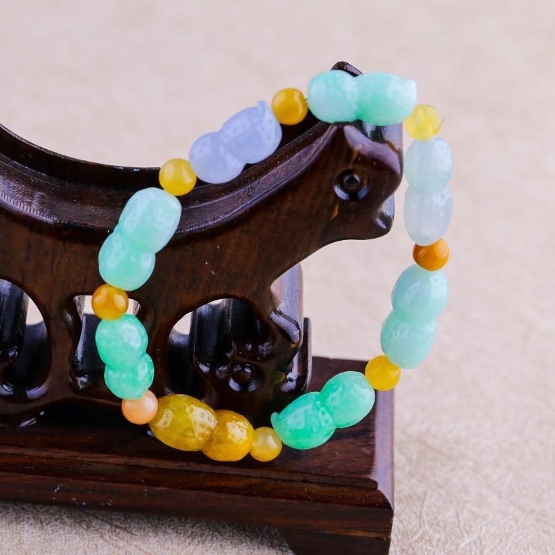 华翠缘天然a货冰种翡翠福禄寿三彩花生手串