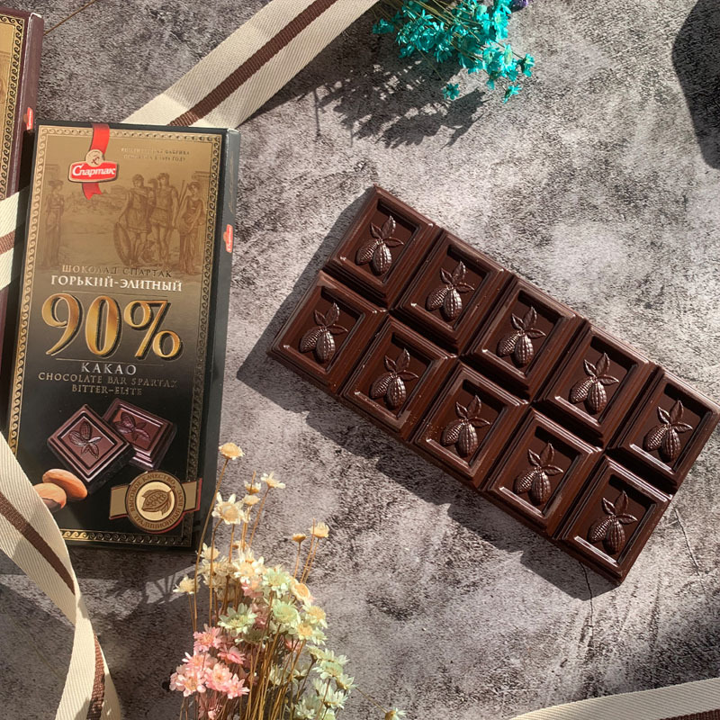 俄罗斯-斯巴达克·纯可可脂黑巧克力6板（72% 90%成分/90g；56%成分/85g）