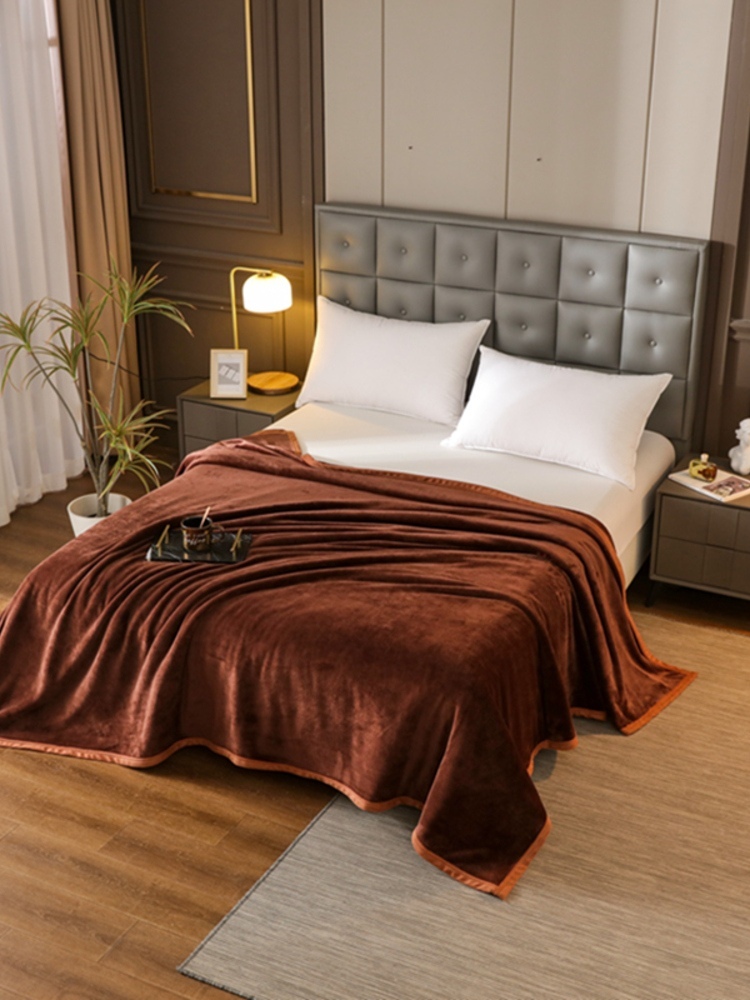 多宝雅 新款纯色牛奶绒毛毯床单珊瑚绒毛毯法兰绒毛毯盖毯200*230cm·咖啡