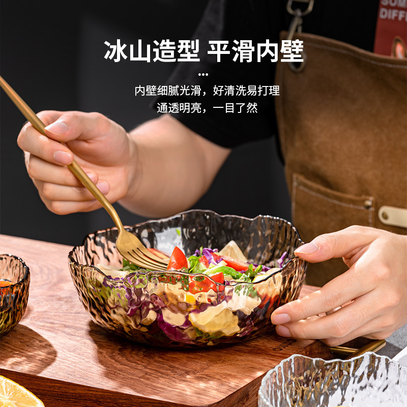 CCKO玻璃沙拉碗餐具套装家用汤面碗高甜品碗水果盘·灰色350ml