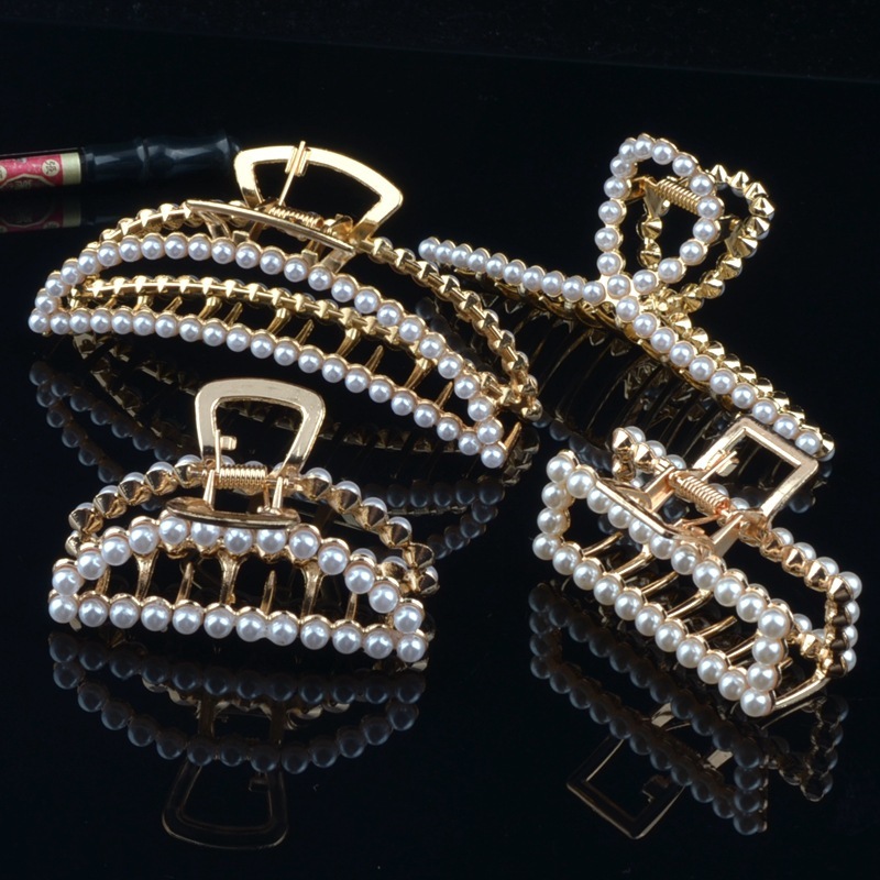 【2件装】INS风 大号珍珠款发卡·亚金中号月牙+大号长方形-珍珠发夹