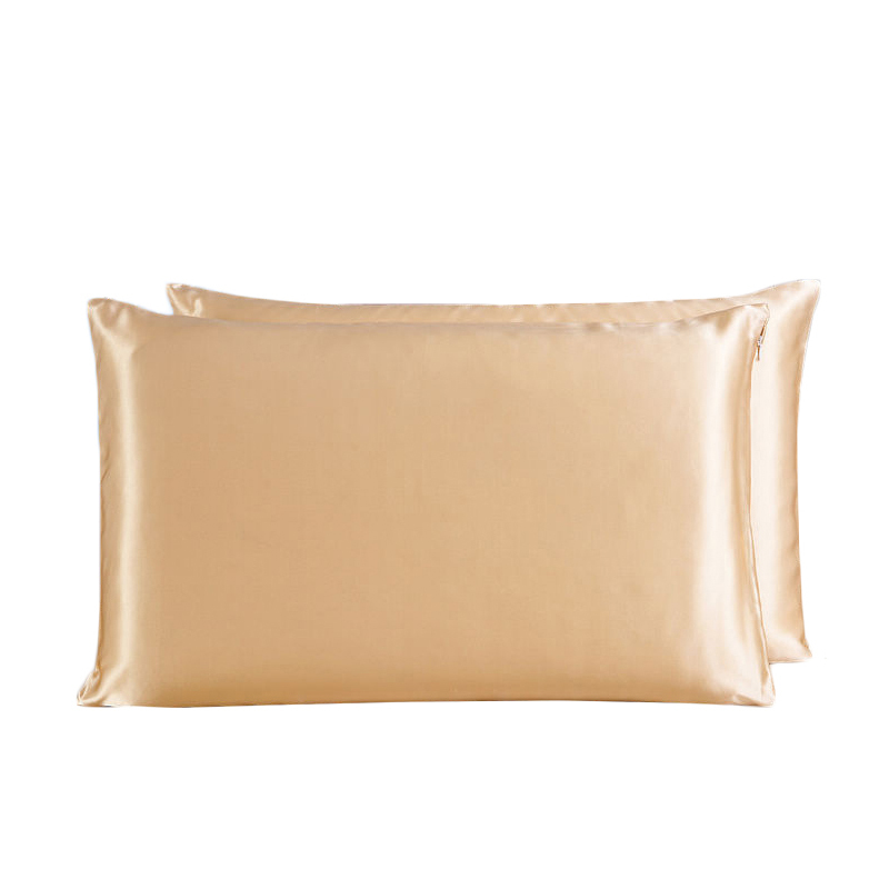 丁摩重磅真丝枕套素绉缎桑蚕丝枕套双面纯色枕套一对·淡粉色