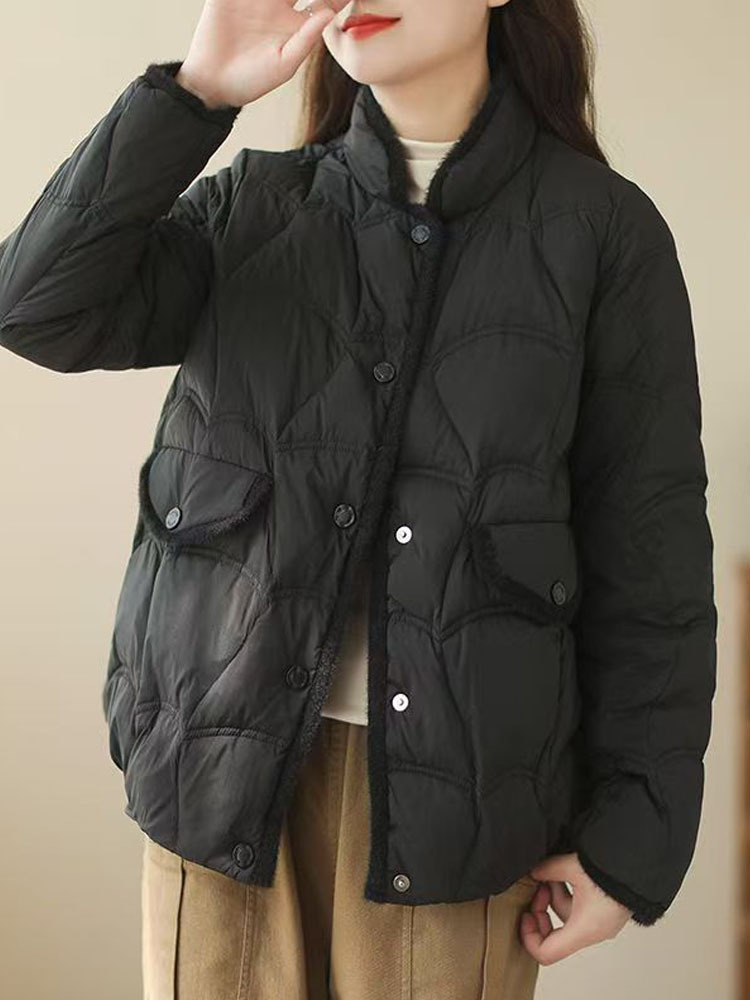 丁摩 复古文艺水貂毛相拼立领小香风轻羽绒外套TN2502·黑色