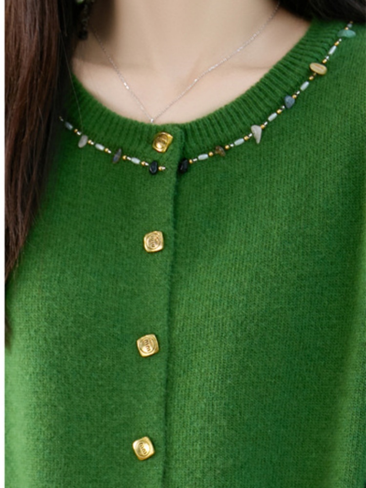 特舒冬款加厚重工手工钉珠圆领毛衣TS-409·南瓜橘