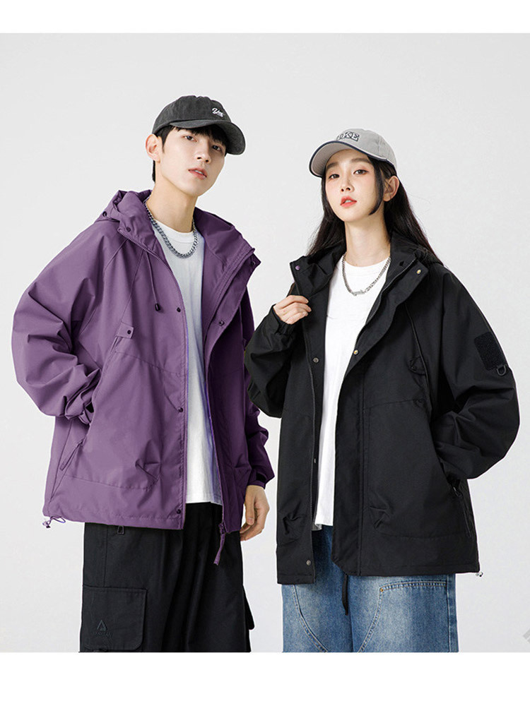 男女同款户外防风防水宽松连帽冲锋衣外套·焦糖【单件外套】