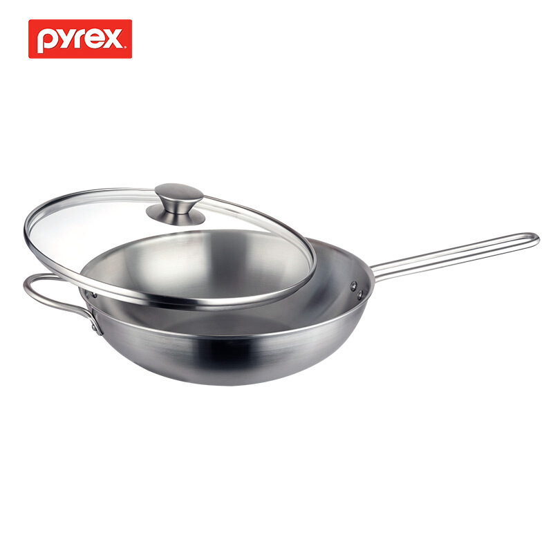 康宁-（Pyrex）304不锈钢平底煎炒锅30cm（PX30WK）.·银色