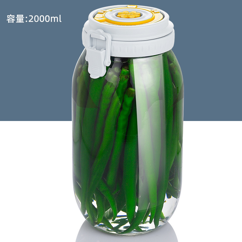 1000ml+1500ml+2000ml 大号3个玻璃卡扣自动排气双重密封罐泡菜坛泡酒瓶