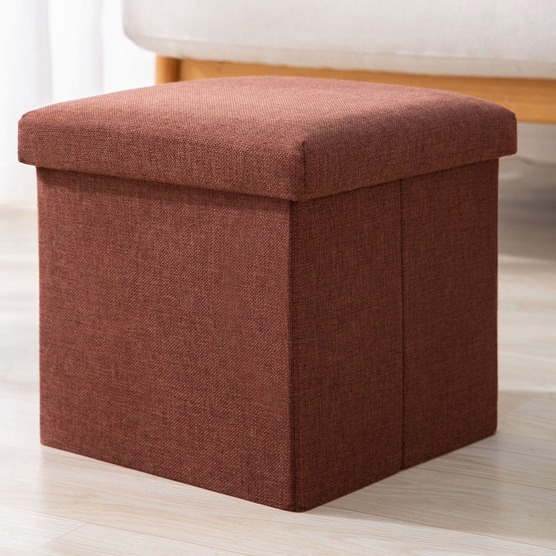 2个棉麻收纳储物凳可折叠换鞋凳整理收纳箱31*31*31cm·咖啡色