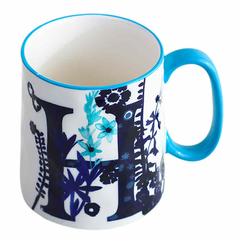 宝优妮创意陶瓷杯子情侣水杯姓名字母马克杯牛奶杯茶杯·锥形手捏字母杯H