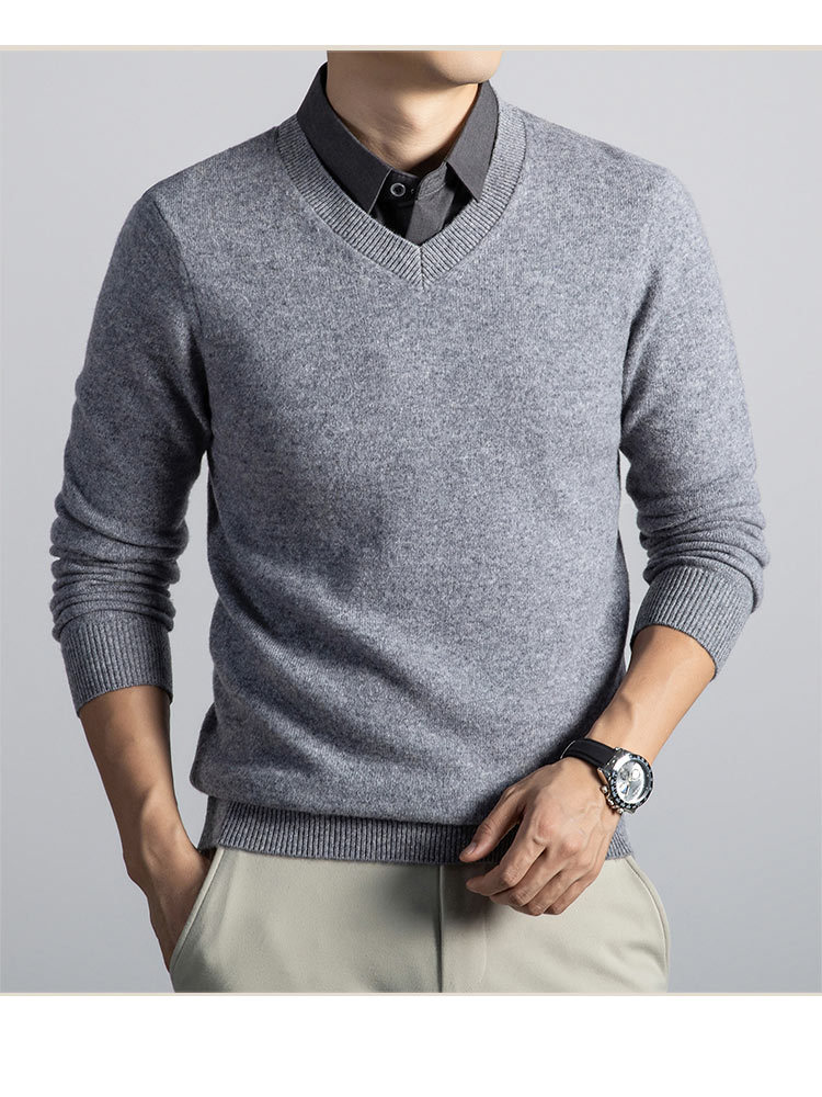 欧奈丝 男士假两件V领羊毛衫NSM5259001·黑色