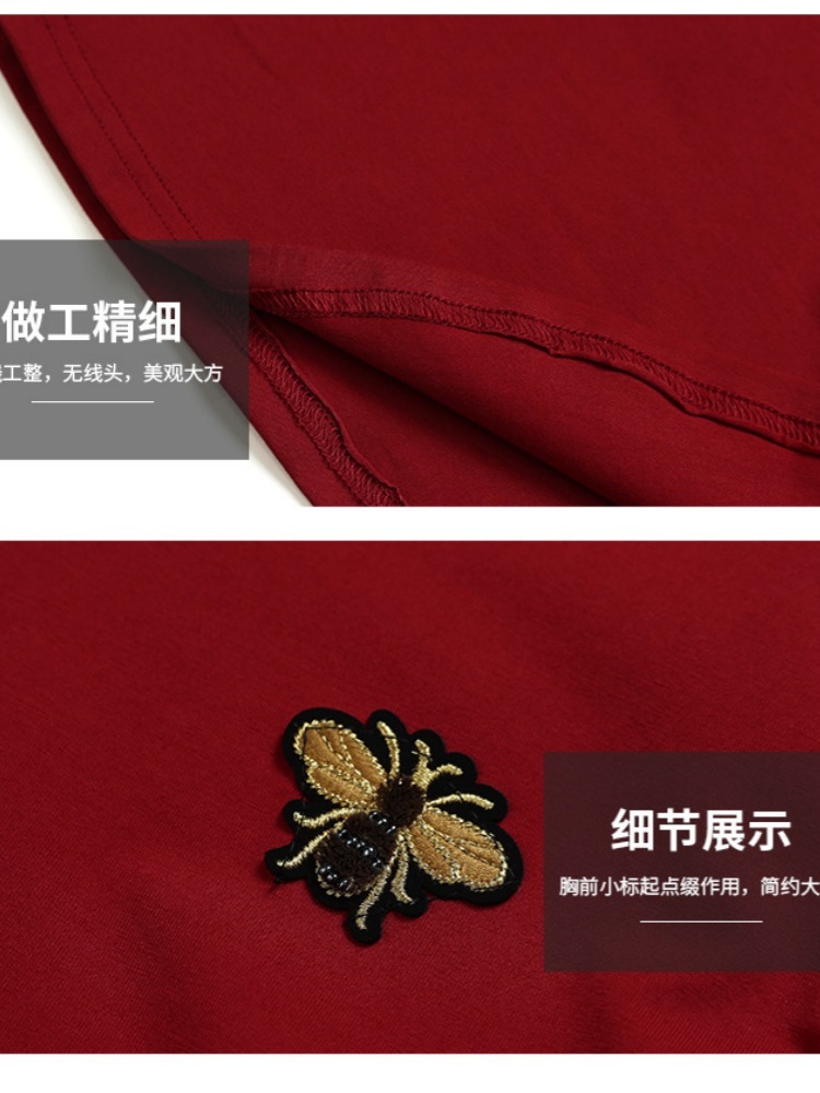 【高支纯棉】凯诗帕蜜蜂刺绣V领短袖T恤6036·黑色