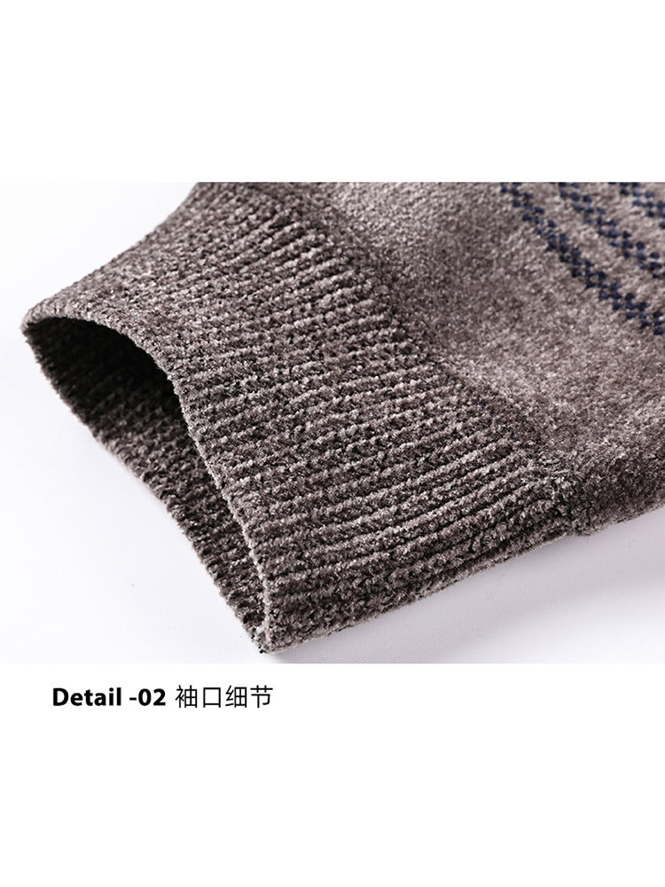 罗蒙男士加绒保暖毛衣秋冬厚款简约条纹针织衫S2Z047012·米色