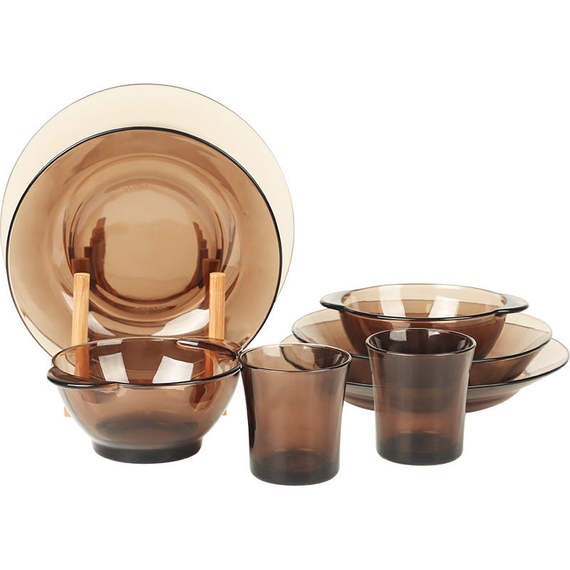 多莱斯DURALEX餐具钢化玻璃碗碟套装欧式餐具8件套·咖啡色