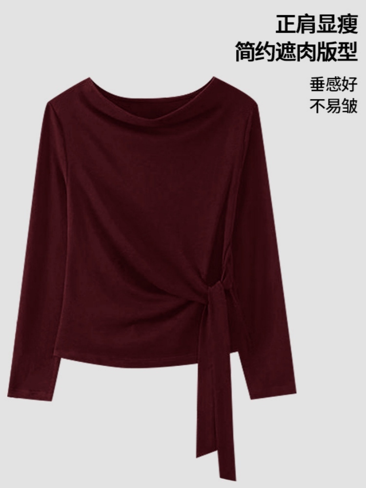 【磨毛薄绒】修娴设计感超弹羊绒质感T恤W01·黑色