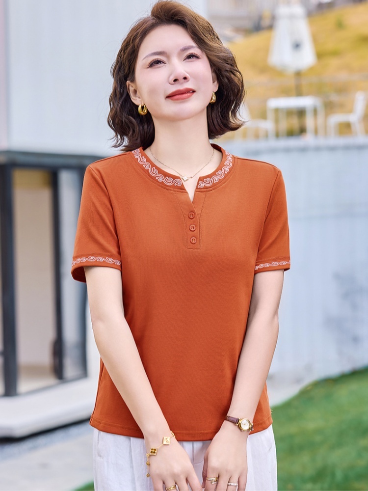 【92精梳棉】轩凌子祥云绣花短袖T恤S82620003·活力橙