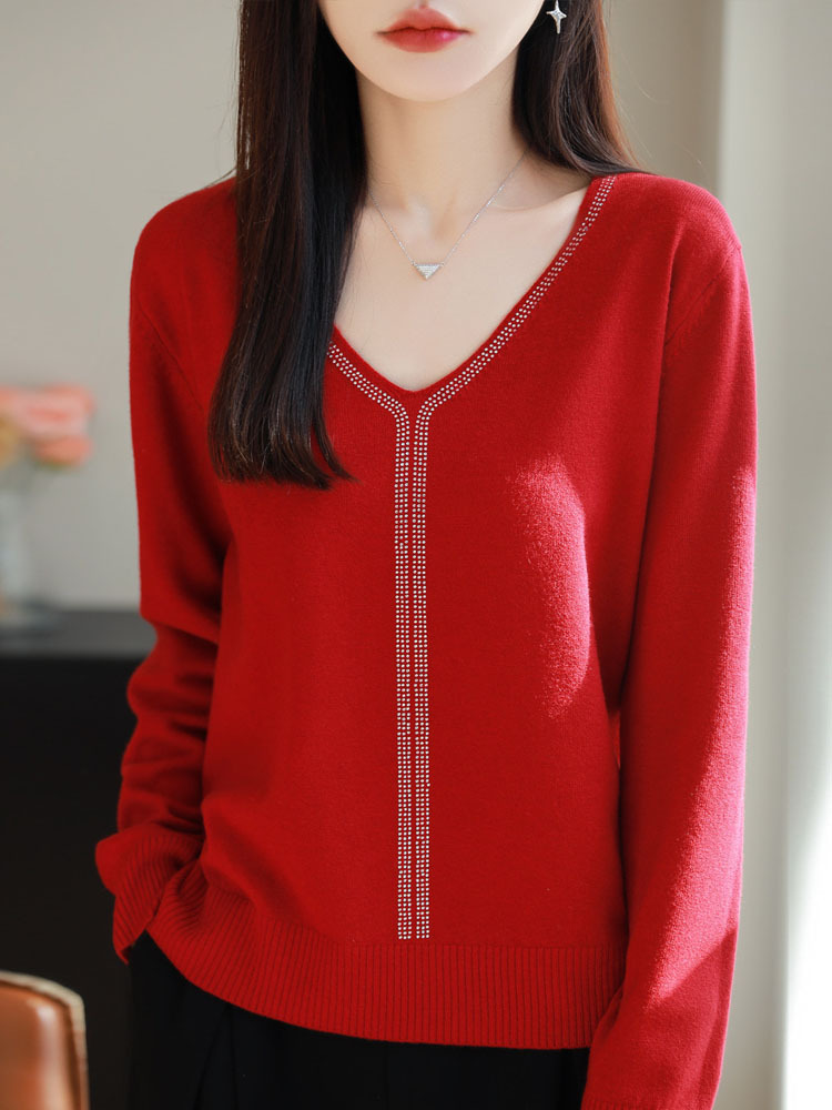 雀说 法式重工烫钻针织打底衫薄款开衫GH-621-25·新年红
