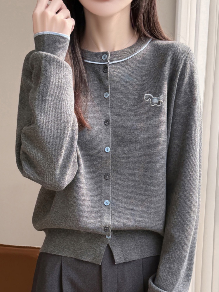 【精纺羊毛】特舒双色纽扣刺绣开衫针织衫TS-2185·浅蓝