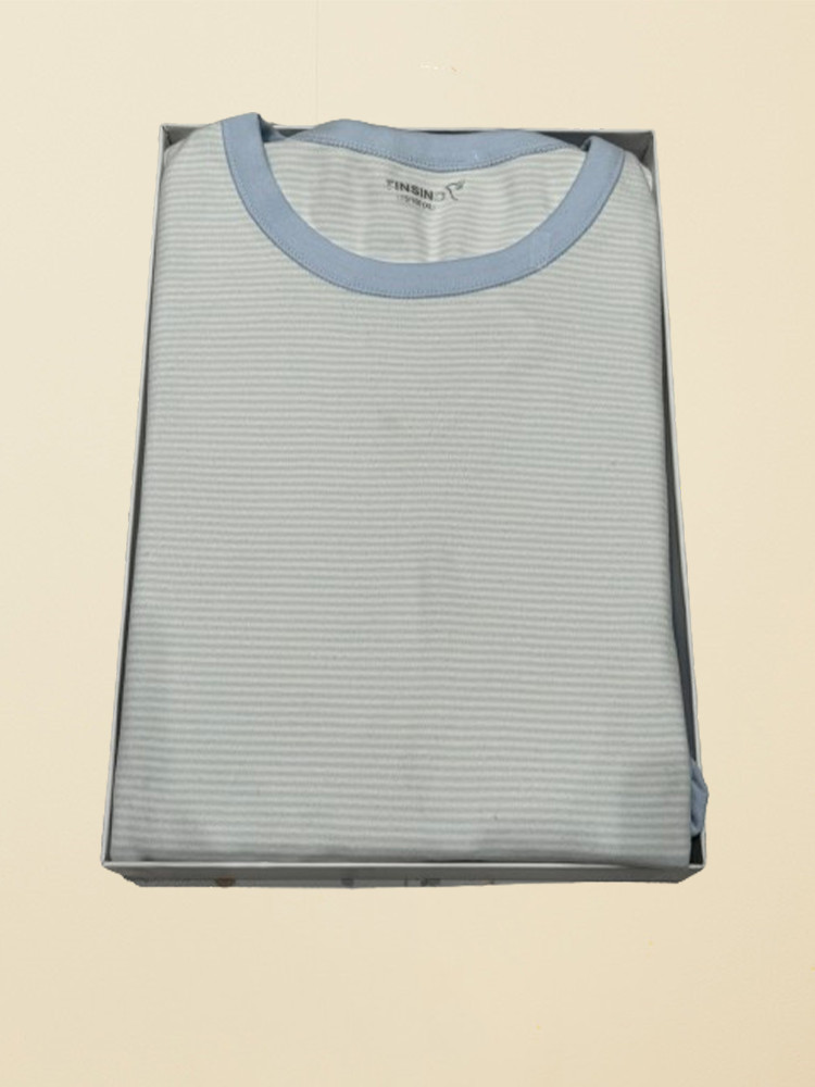 纤丝鸟超值福袋：男士棉氨舒绒彩条套装·浅水蓝