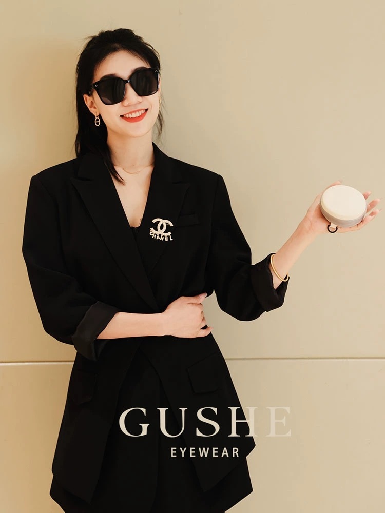 GUSHE高级感防晒太阳眼镜·7117金框黑灰片