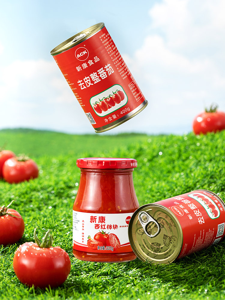 【有山有水】新疆新康西红柿块335g*2瓶+去皮整番茄400g*2罐