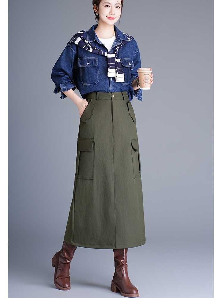 梦卓旋春秋显瘦工装半身裙JSHD2607·黑色