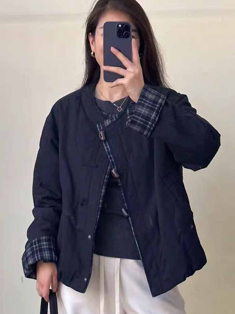 韩系复古撞色宽松百搭棉服·棕色