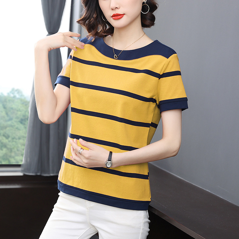 ANYMANNER.M新款韩版夏季减龄洋气短袖条纹T恤·6711-姜黄色