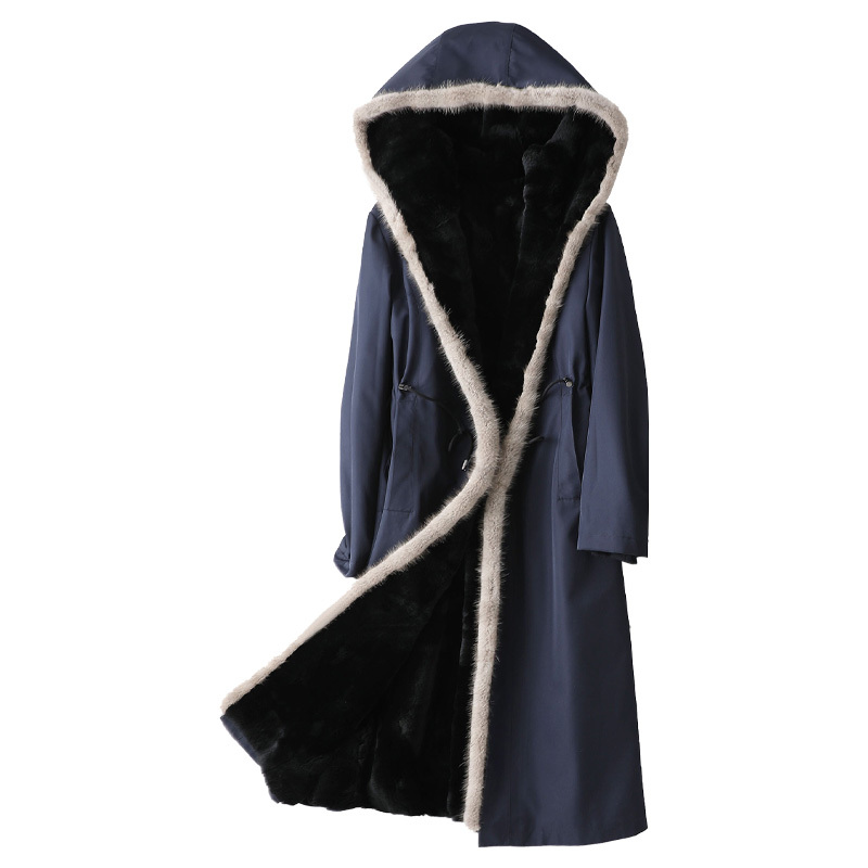 安柘娜冬季新款皮草派克服可拆卸獭兔毛尼克服女中长款水貂毛K29151·藏青