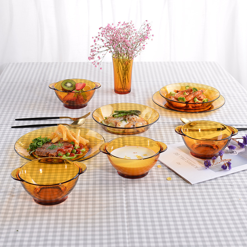多莱斯DURALEX 法国进口轻奢精致玻璃餐具碗碟套装家用 四人8件套·琥珀色