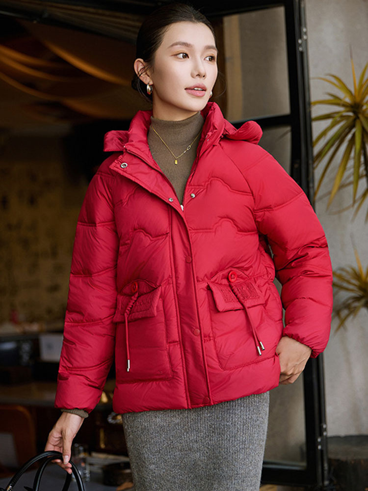 【爆款特价】时尚立领蛋白丝拉链口袋保暖羽绒棉外套·驼色