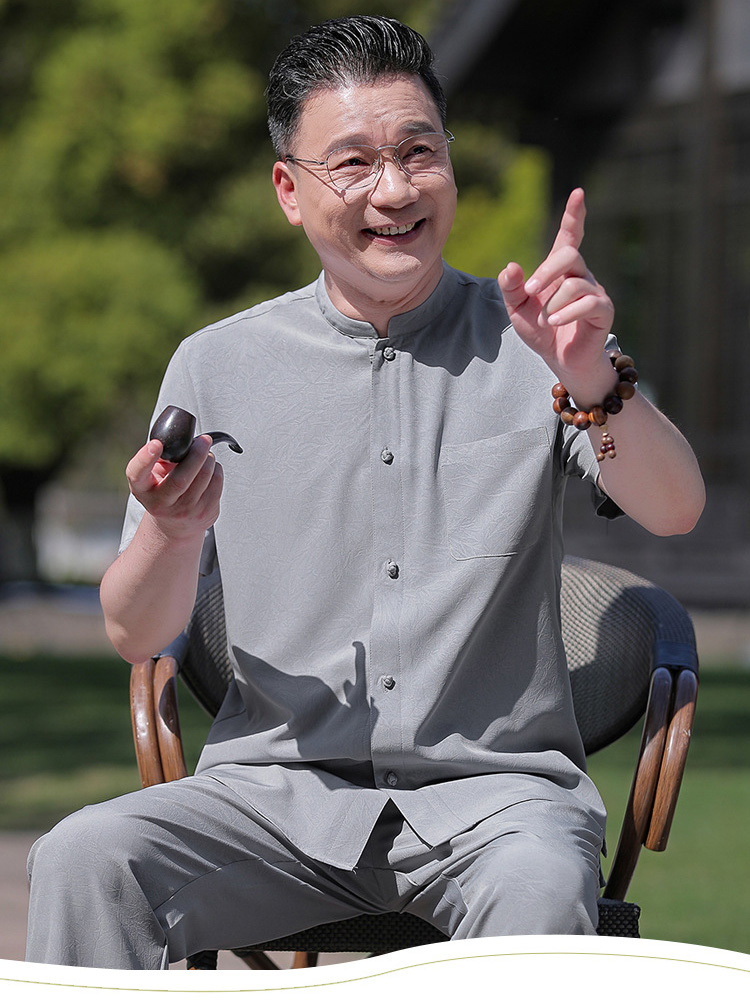 时尚中国风冰丝套装·浅灰色