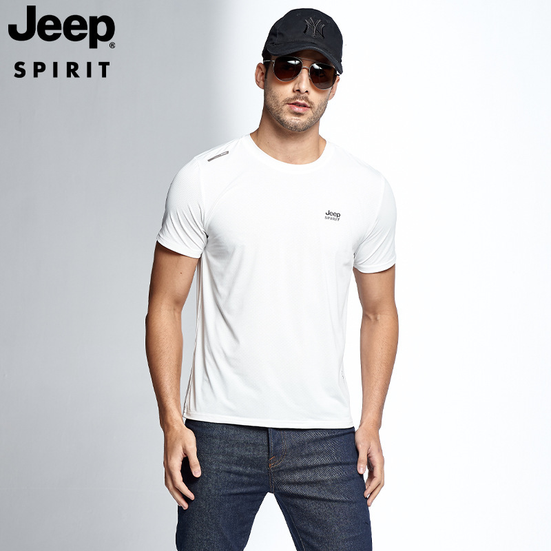 JEEP夏季新款宽松运动短袖T恤男装透气速干T恤TS056A·白色