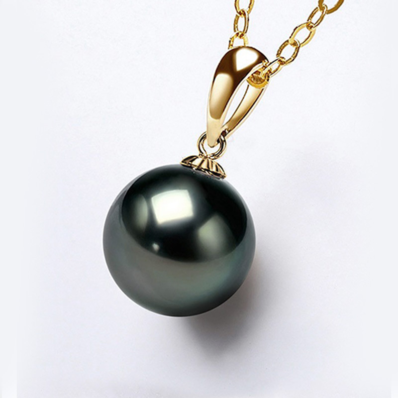 明益珠宝18K金黑珍珠吊坠9-10MM